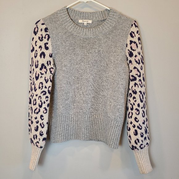 Madewell Sweater Leopard Sleeve Tensley Pullover Womens Extra Small - Picture 2 of 8